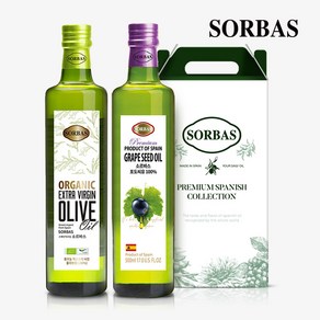 소르바스 유기농 엑스트라버진 올리브유500ml1병+포도씨유500ml1병 오일선물세트, 단품, 단품, 1세트