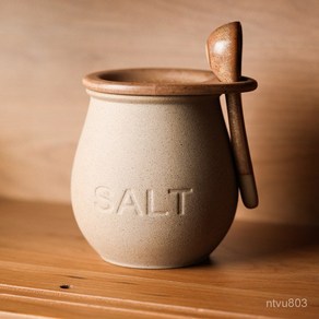 도자기 양념통 소금 설탕 항아리 스푼 세라믹 조미료통 SALT 450ml 1개