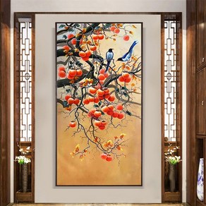 세로 긴 감 나무 새 가을 복 재물 비즈 보석십자수 90x50CM+도구... 1개