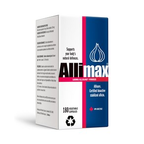 Allimax 180mg 180 Capsules. Suppots You Body’s I 알리맥스 180mg 180캡슐. 깨끗하고 지속 가능한 스페인산 마늘에서 추출한 강력한 유, 1개, 180정