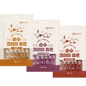 순수 크리미 고양이 츄르 12g x 7개입 고양이간식, 닭고기+가다랑어맛 12g x 7개입, 1개