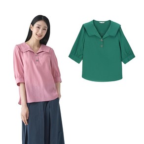 지센 여성 PEEROZE 나일론텐셀 와이드카라 블라우스 여자 캐주얼 상의 LFWSO491