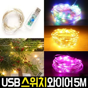 신성나라 LED 와이어전구 USB연결형 트리전구 트리등 줄전구 벽트리 가랜드조명 인테리어조명, 01.USB [스위치형] 와이어LED 5M_컬러