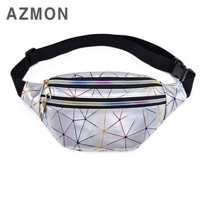 AZMON 레인보우 다이아몬드 캐주얼 힙색 가방 2.5L, 실버, 1개