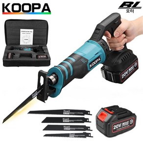 KOOPA TOOL 20V 브러시리스 왕복 톱 전기 톱 절단 조정 가능한 세 가지 방향 모드 휴대용 무선 도구, 배터리 1개, 판지 상자, 1개