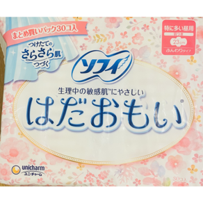 일본 유니참 쏘피 하다오모이 생리대 날개형 23센티 30매, 1개, 중형, 30매입