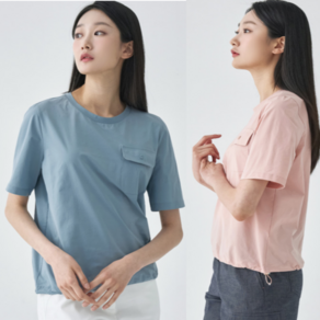 [지센창원]여성 트리코트 포켓 라운드 반팔 티셔츠 2색 LSTSO480