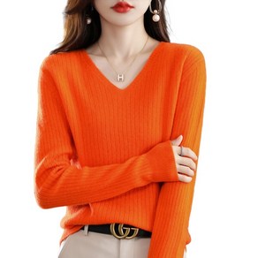 여성용 데일리 부드러운 골지 브이넥 긴팔 니트 Women's Knitwear D8379