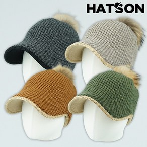 [햇츠온]H2-4105 HatsON 브랜드 여성 겨울 털 방울 폼폼 방한 비니 챙 햇 울 캡 모자 골프 AA