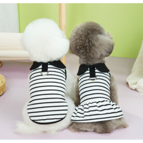 [하네스 스트라이프티] 강아지 고양이 하네스 스트라이프 티셔츠 남매룩(배변봉투 및 케이스 색상랜덤 증정), 원피스, 1개