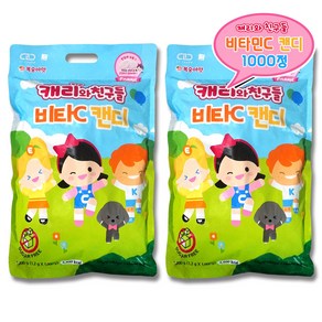 캐리와 친구들 캐릭터 유아 어린이 비타민 1500mg 비타C 캔디 복숭아맛 무가당, 1000정, 2개