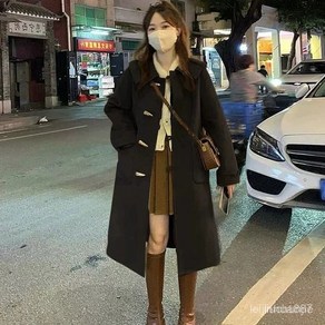 여성 봄 가을 롱 모직 코트 캐주얼 아우터 루즈핏 기질 자켓 심플 떡볶이 코트 롱 모직 코트