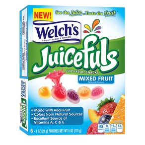 Welch's Juicefuls Mixed Fuit Snacks 웰치스 주스풀 믹스드 후르츠 6개입 6oz(170g) 6팩, 6개, 170g