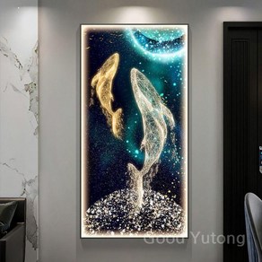 고래 인테리어 그림 액자 디자인A(50x100cm), LED 조명 + 충전 + 원격 제어, A1 골드프레임, 1개