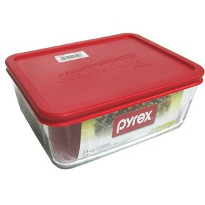 PYREX 파이렉스 미제 사각 레드 사이즈선택, 뚜껑+본체, 1개