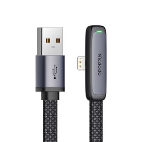 맥도도 TR 90도 라이트 USB-A to 라이트닝 8핀 고속충전 케이블, 블랙, 1.8m, 1개