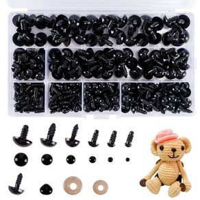 OUTUXED 520pcs Plastic Safety Eyes and Noses Coc OUTUXED 520개 플라스틱 안전 눈과 코 와셔가 있는 크로셰 눈 공예 인형 눈, 1개, Black