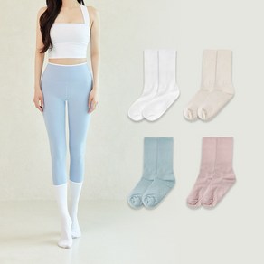 뮤즈마인 [4P SET] 파스텔 논슬립 중목 양말 - 8COLOR 무지 라인 요가 필라테스양말 4묶음 세트 장목 논슬립패드 찍찍이 양말 미끄럼방지 실리콘패드 여성 스포츠양말 삭스