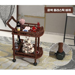 주방왜건 원목 구루마 호텔 음식카트 가정용 이동식 카트 선반, 브라운 (플라스틱 휠)