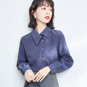 해피유통 여성용 벨벳 소재 클래식 넥 블라우스 가을과 겨울용 셔츠 lmy