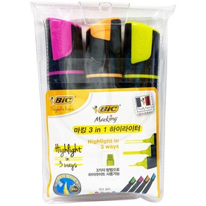 BIC 마킹 3in1 하이라이터 형광펜 3색세트, 3색