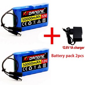 휴대용 슈퍼 12V 30000mah 배터리 충전식 리튬 이온 팩 용량 DC 12.6V 30Ah CCTV 캠 모니터 및 충전기, 1개, 02 Battey X2 ChageX1