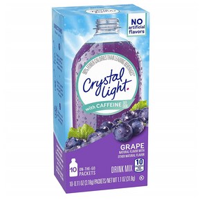 Cystal Light 크리스탈라이트 슈가프리 포도맛 에너지 드링크 믹스 1.1 Oz(31.8g) 12팩 에이드 분말, 3.18g, 10개입, 12개