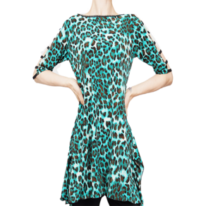 팔색조 댄스복 양팔 사다리 트임 절개 롱 티셔츠, 2XL(88), 호피그린(LEOPARD_GREEN)