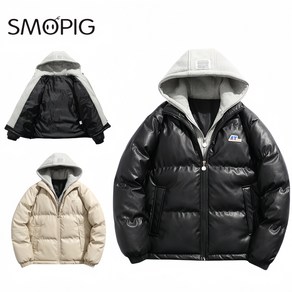 SMOPIG 남성 겨울 후드 패딩 빅사이즈 남자 가죽 패딩