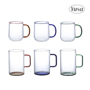 [YUSA] 배색 내열유리 머그컵 3colo 360ml 500ml 600ml, A-type(360ml), 1개, 블루