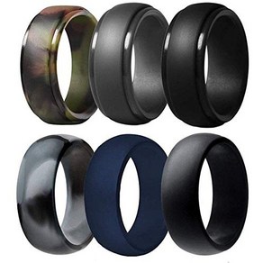 Silicone Wedding Ring for Men 6 Pack Breathable S 남성용 실리콘 결혼 반지 6팩 통기성 실리콘 고무 웨딩 밴드 얇은 실리콘 반지 - 폭