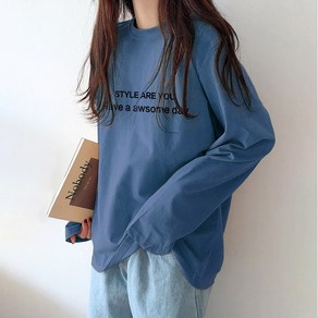 스타일아유 여성용 면 코튼 티 라운드넥 가을 겨울 긴팔 데일리 티셔츠 TS2112