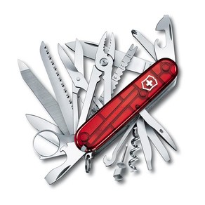 33 VICTORINOX(빅토리녹스) 스위스 챔프 트랜스 루센트 레드 다기능 나이프 아웃도어 캠프 플라이어 가위 루페 첨부, 1개