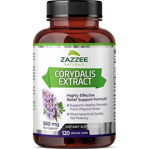 Zazzee Coydalis 추출물 500 mg 120 비건 캡슐 강력한 15:1 추출물 초강력 프리미엄 등급 비건 천연 및 GMO 프리 통증 완화를 위한 자연스러운 지원, 1개, 120정