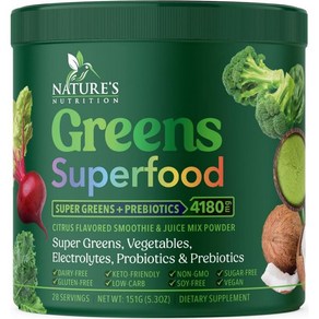 Supe Geens Powde Supefood - Oiginal Geens Supefood Smoothie Mix Powde Antioxidants & Pobiot, 1개, 151g