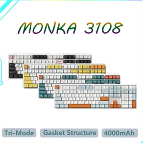 [cy] 모카 MONKA 3108 게이밍 기계식 키보드 Gasket구조 전키핫스왑DIY RGB램프108키 머신식 키보드, 3108-유선-화이트(백라이트), 레드축