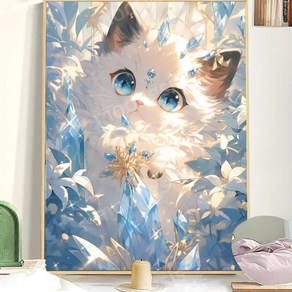 뭉시크 보석십자수 패브릭형 diy 크리스탈 고양이, 50 x 70cm, 1개