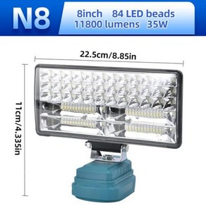 마키타 18V 리튬 이온 배터리 LED 작업등 휴대용 비상 홍 램프 캠핑 램프 4 6 8 인치 손전등, 8-inch, 1개