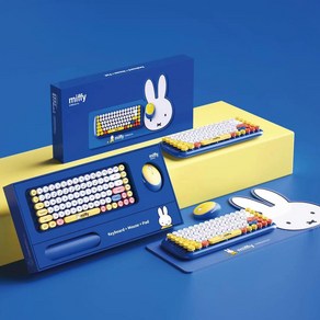 Miffy 무선 키보드 및 마우스 세트 무선 키보트 노트북 데스크탑 컴퓨터, 블루 미피, +1, B