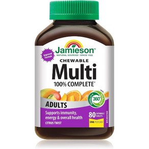 (캐나자 직구) 자미에슨 100퍼센트 성인용 컴플리트 종합비타민 츄어블 Jamieson 100 Complete Multivitamin Chewable fo Adults, 1개, 80정