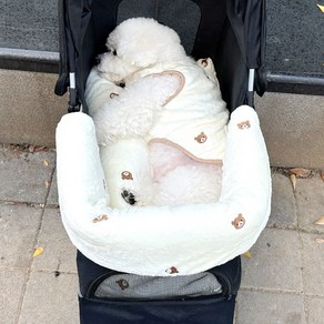 호나미네 핸드메이드 강아지 고양이 베어쥬 유모차시트 범퍼가드 방석 세트, 1개, 크림