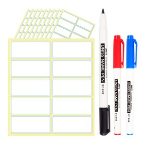 방수 냉장고 라벨지 60 x 25 mm 100p + 네임펜 3종 세트, 1세트, 네임펜(검정, 빨강, 파랑), 라벨지(단일색상)