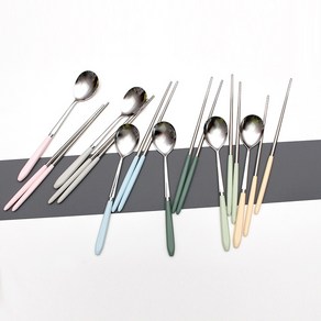 스테인레스 컬러손잡이 파스텔 수저세트 커트러리 4인세트 6colos[교차선택가능], 모스그린2P+모스그린2P, 1개
