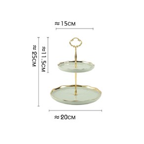조리일기 3단 디저트 트레이 사치스럽다 도자기, 그린 2단, 1개