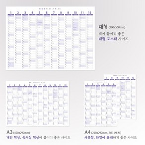 2025년 연간 계획 한장 달력 작심일년 대형 포스터 벽걸이 캘린더 연력 독서실 책상 수능달력 자격증 디데이, [종합세트] 대형+A3+A4 (각1장씩), 1통