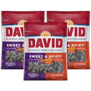 DAVID 볶고 소금에 절인 달콤 매콤한 점보 해바라기 5.25온스(3팩), Salted/Roasted_5.25 Ounce (Pac, 149g