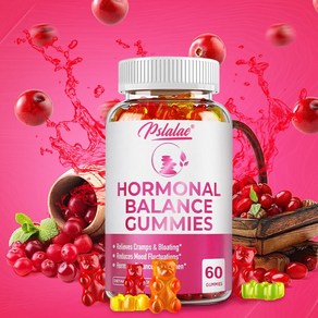 Pslalae 크랜베리 추출물 100mg PMS 지원 보충제 - 경련 복부 팽만감 기분 변화 및 여드름 완화 구미 60/100개, 60정, 1개