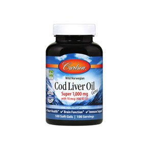 칼슨랩 야생 노르웨이 대구 간유 슈퍼 1000mg 100소프트젤 / Calson Cod Live Oil Supe 1000mg, 1개, 100정, 100정