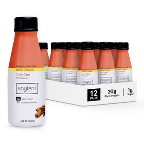 Soylent Cafe Chai Meal Replacement Shake Ready-to Soylent Cafe Chai 식사 대체 셰이크 바로 마실 수 있는 식물 기반 단백질, 12개