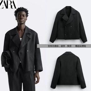 자라옴므 가을 남성 더블 브레스트 퓨어 블랙 캐주얼 트렌치 코트 재킷 ZARA